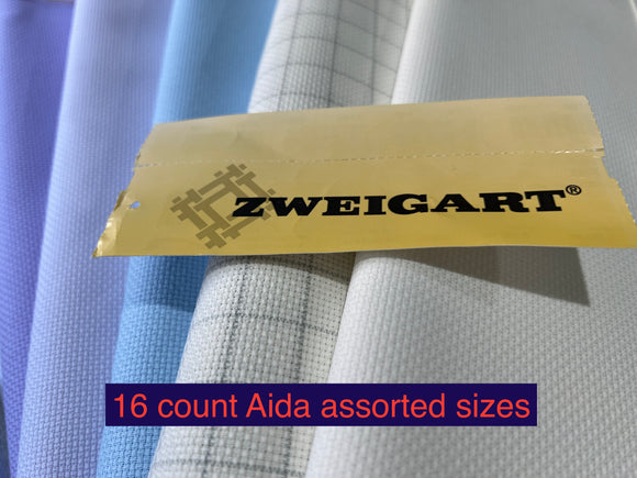 Zweigart 16 count Aida 110 cm x 50 cm Assorted colours