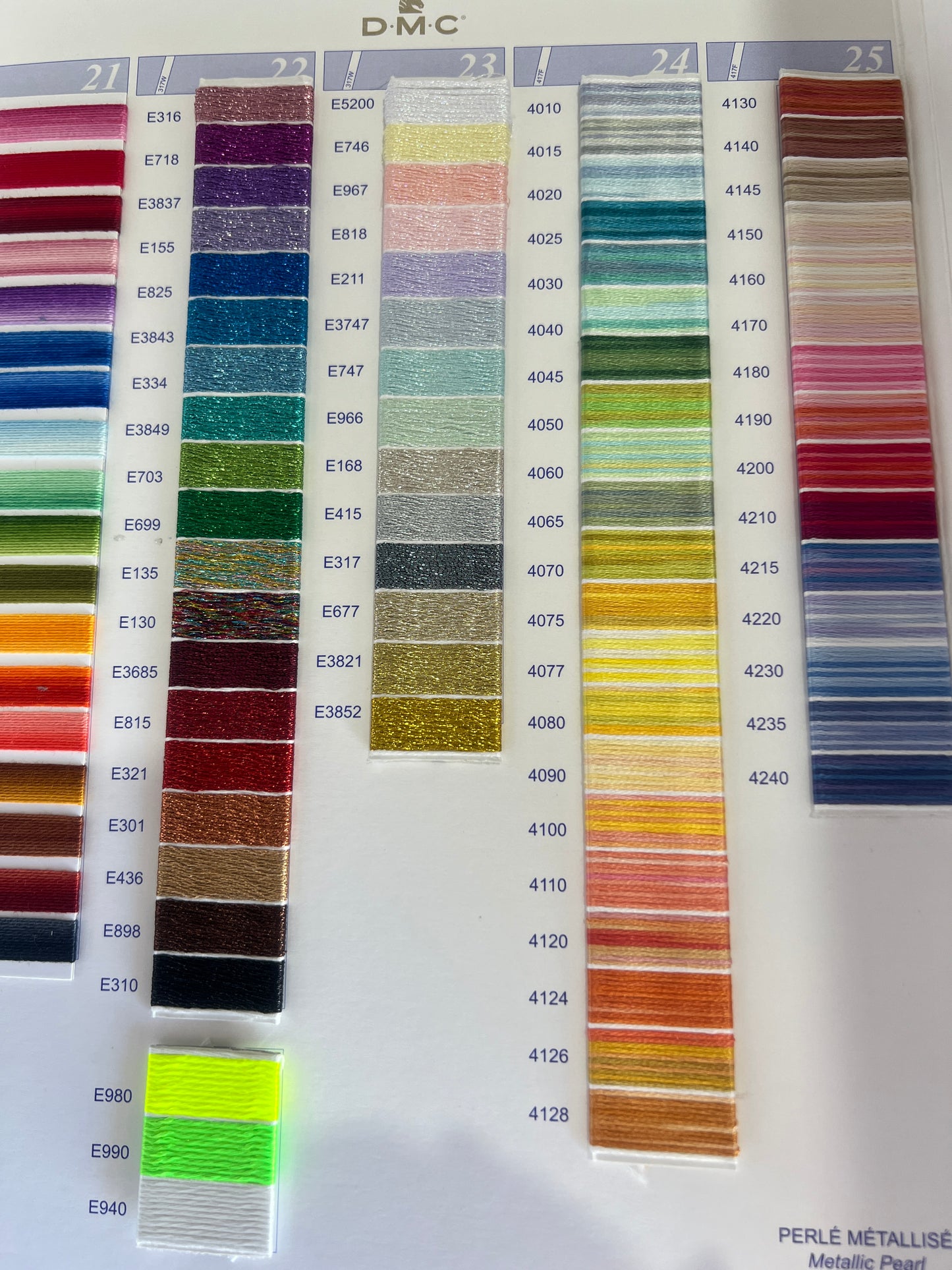 DMC color chart with actual thread